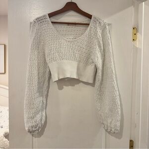 Altar’d State White Puff Long Sleeve Cropped Sweater Size Large